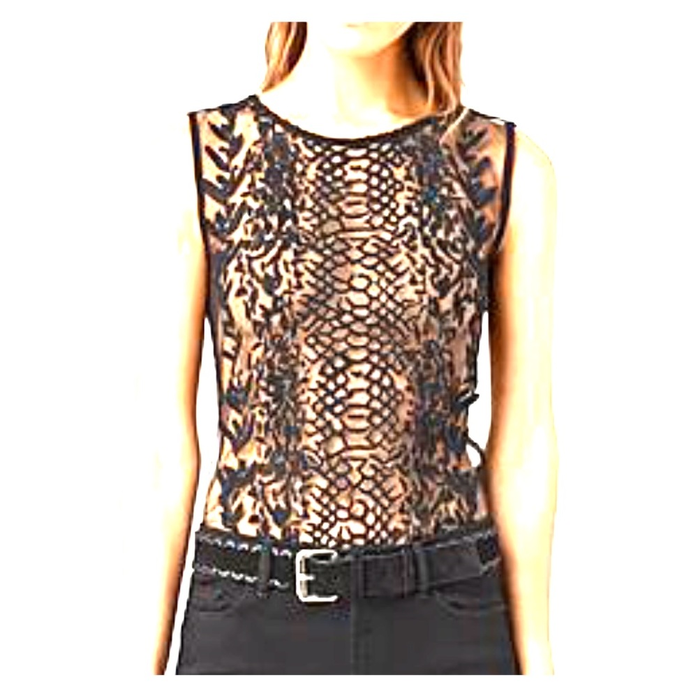 All Saints Black Embroidered Top